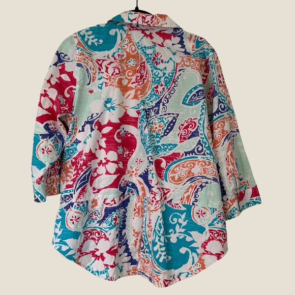 Chico's Wrinkle Resistant Non Iron Button Vibrant Shirt 3/4 Sleeve Size L (2) - Picture 7 of 8